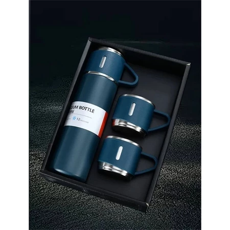 Caneca Kit Garrafa Térmica Vacuum Bottle Inox 500ml + 3 Xícaras Bebidas Fria ou Quente - Imagem 3