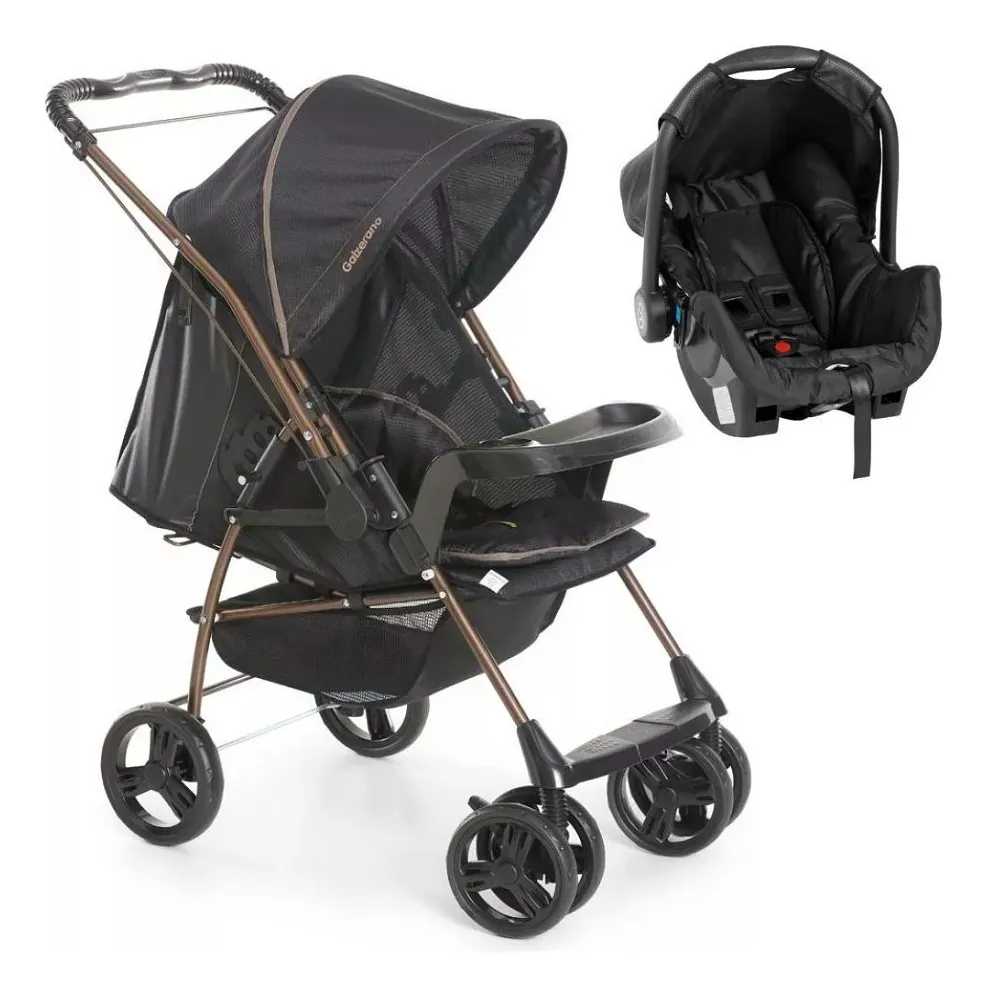 Carrinho de Bebê Passeio Alça Reversível Travel System Milano Preto Galzerano